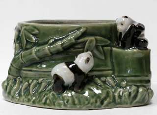 Vintage Bamboo Panda Bear Flower Pot Ceramic Art Pottery Majolica 