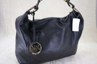 Michael Kors Oversized ID Chain Black Leather hobo Bag  