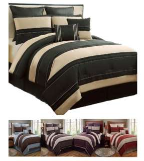Cambridge Chenille Stripe 8 Piece Comforter Bed In A Bag Set NEW 