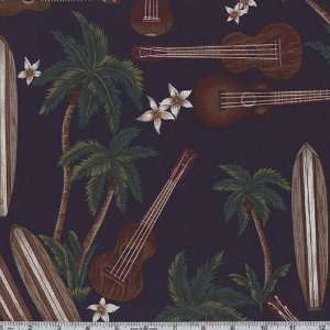  45 Wide Palm Trees and Board Navy Fabric By The Yard 