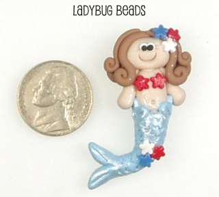 Red,White and Blue Mermaid Polymer Clay Bead  