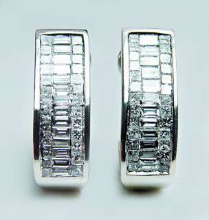 Killer 2ct VS GH Princess Baguette Diamond Estate Earrings 14K White 