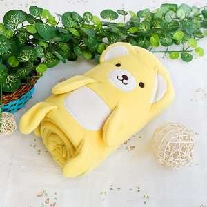  [Happy Bear   Yellow] Embroidered Applique Coral Fleece 