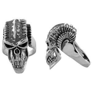 Sterling Silver Oxidized Skull Ring w/ Spikes, 1 3/8 (35mm) wide 