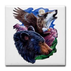    Tile Coaster (Set 4) Bear Bald Eagle and Wolf: Everything Else