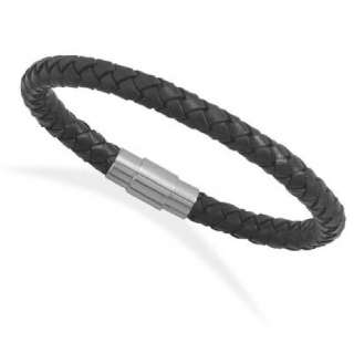 New Stainless Steel 8 Braided Black Leather Bracelet  