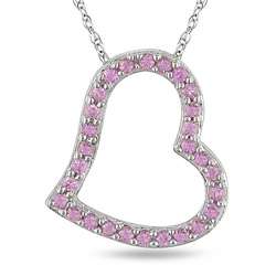 10k White Gold Pink Sapphire Heart Necklace  Overstock