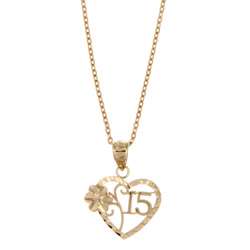 14k Yellow Gold over Sterling Silver Sweet 15 Heart Necklace 