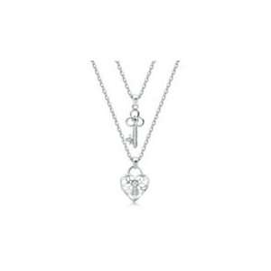   Diamonds   Sterling Silver Heart Shaped Lock & Key Necklace: Jewelry