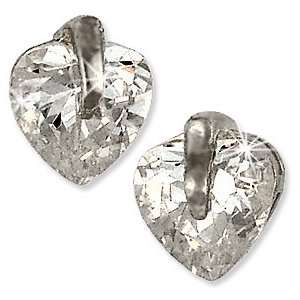  Sterling Silver CZ Simulated Diamond Heart Cut Earrings 