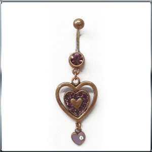  Vintage Heart Belly Button Navel Ring Dangle with Purple 