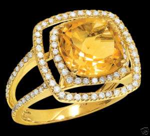 Citrine and Diamond cocktail ring in 14K Yellow gold  