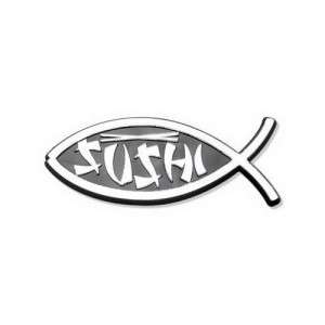 Silver Tone Molded Plastic SUSHI Darwin Fish Car Emblem!  