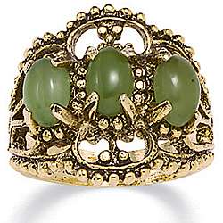 14k Yellow Gold Overlay Jade Antiqued Filigree Ring  