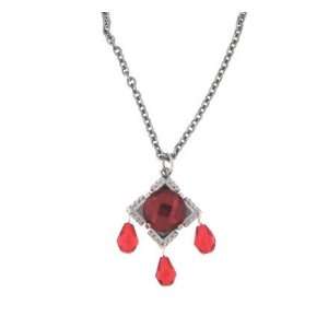 Pendant 10mm Ruby Colored Crystal Set in Center of Stainless Steel 