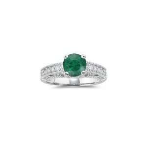  0.57 Cts Diamond & 1.09 Cts Emerald Ring in 14K White Gold 