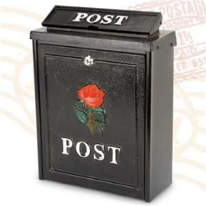  BLACK POST BOX RED ROSE DESIGN