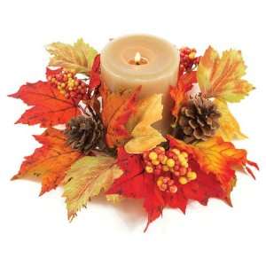 12 Fall Artificial Red & Gold Maple Leaf, Berry & Pine Cone Candle 