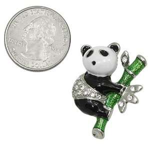  Silvertone with Rhinestone Panda Brooch Pin: Jewelry