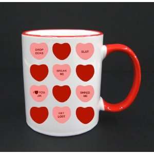  Mean Sweet Hearts Red and Pink   11oz Red Handle Coffee Mug 