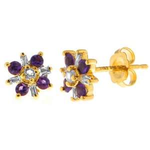   Gold Amethyst, Lab White Sapphire and White Topaz Earrings Jewelry