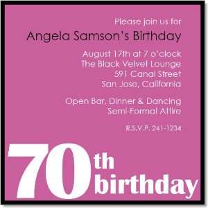  70th Birthday Party Pink And Black Invitations: Everything 