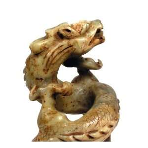   Jade Sculpture Coiled Dragon Protector of Wealth 