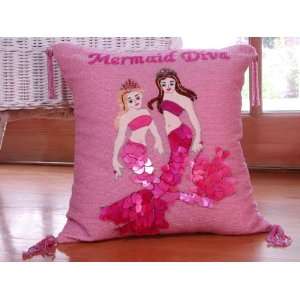   Designer DH Throw Pillows, Mermaid in Hot Pink, 18X18