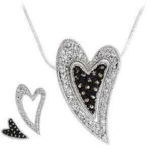 Sterling Silver Smoky Quartz and Simulated Diamond CZ Double Heart 
