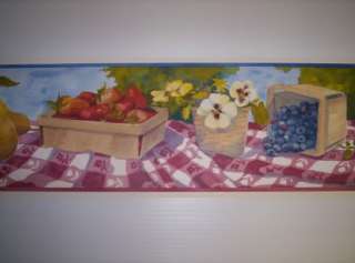 Berries and Flowers Red Blue and Green Picnic Border  