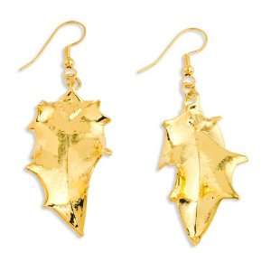  24k Gold Dipped Holly Leaf Dangle Earrings Jewelry