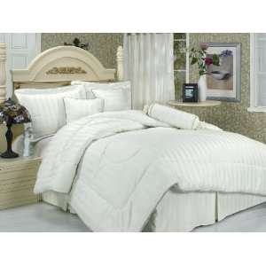    7Pcs King Ivory Stripe Bed in a Bag Comforter Set: Home & Kitchen