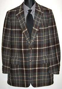   Vintage Tweed Wool Blue Plaid Sport Coat Blazer Jacket Mens 38 R