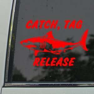  Shark Catch Tag Release Red Decal Truck Window Red Sticker 