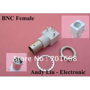  white pcb mount right angle bnc female jack with nut 