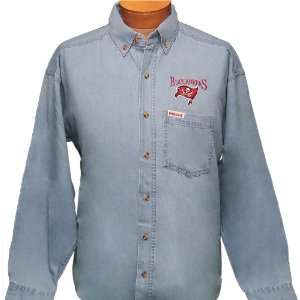   Denim NFL Tampa Bay Buccaneers Button up Long sleeve shirt: Sports