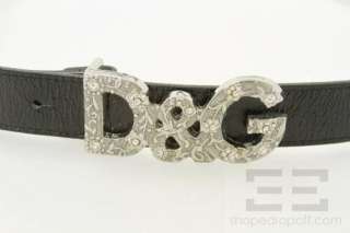 Dolce & Gabbana Black Patent Leather & Crystal Monogram Belt Size 