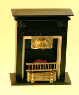Black Fireplace with Flame Dollhouse Miniature  