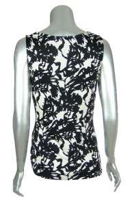 Andrea Behar Womens Black White 100% Silk Drape Scoop Neck Blouse 