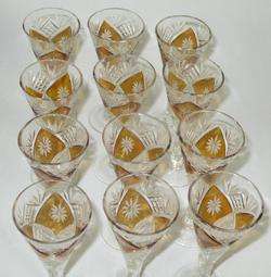 FINE BOHEMIAN CUT CRYSTAL GLASS STEMWARE SET c. 1930  