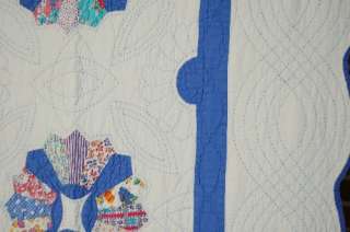 30s BLUE Dresden Plate Antique Quilt ~Scalloped Edge  