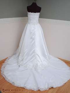 White Satin, Organza Beaded Strapless Wedding Gown NWOT  