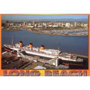   Long Beach POSTCARD T 915   VIEW OF THE QUEEN MARY   from Hibicsus