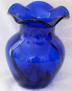 Cobalt Blue Art Glass Ruffled Vase  