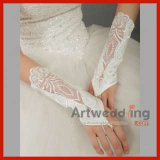Fingerless Beading Pearls Lace Bridal Wedding Gloves  