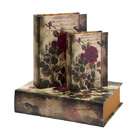   Set of 3 Decorative Floral Design Hollow Book Canvas Storage Boxes