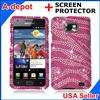 Samsung Galaxy S 2 II i9100 Pink Zebra Bling Hard Case Cover +Screen 