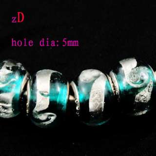 P1085 6pcs Blue Silver Glass Loose Beads fit Bracelet  