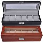 Black/Brown Leather Glass Top 6 Mens Watch Display Case Box Jewelry 