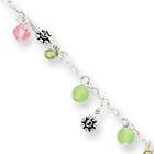   Silver Pink Crystal/Green Quartz & Peridot Bead Ankle Bracelet
